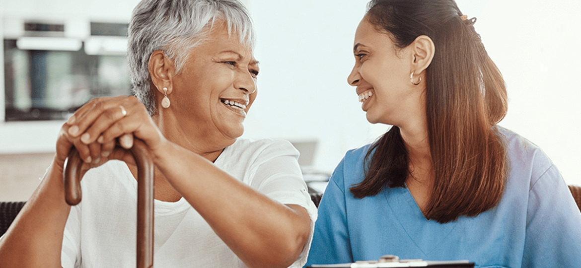 Healthcare case study image of nurse with senior patient